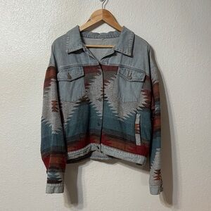 Aztec Print Denim Jacket Large